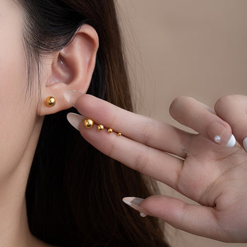 Four Size Gold Tone Classic Round Ball Stud Earrings
