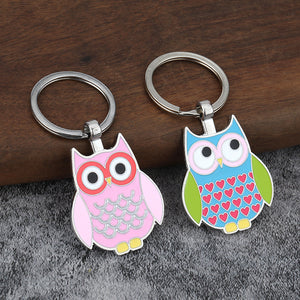 Enamel Owl Keychain on a Split Ring, Pink or Blue Zinc Alloy Charm