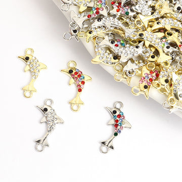 Rhinestone Dolphin Two Loop Connector Charms in Four Styles