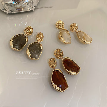 Brown White and Gray Irregular Resin Drop Earrings