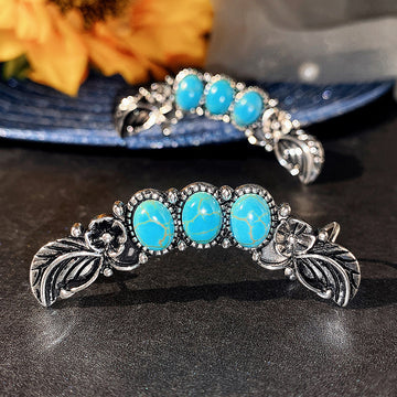 Antique Silver Tone Turquoise Color Leaf Clip Earrings