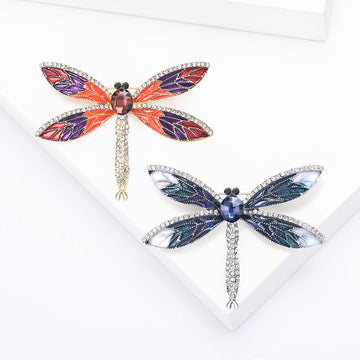 Stained Glass Effect Dragonfly Brooch in Multicolor or Blue