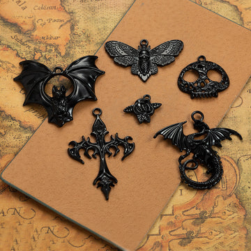 Gothic Motif Black Pendant Charm Collection In Multiple Metal Finishes
