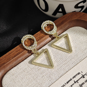 Crystal Look Round Top Open Triangle Dangle Earrings