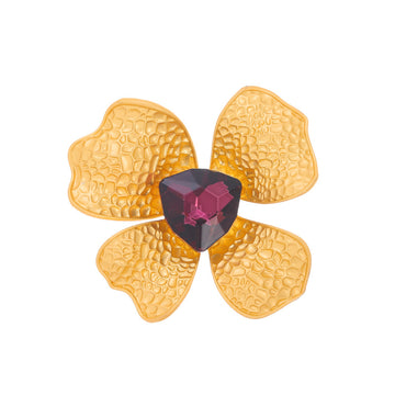 Gold Tone Purple Flower Crystal Two Designs Metal Brooch Pin