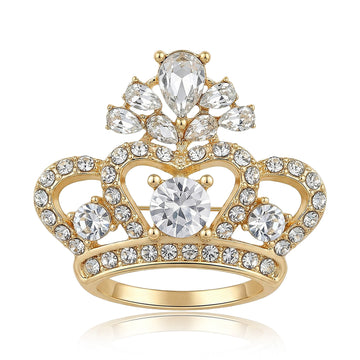 Rhinestone Crown Brooch Gold Silver Clear Crystal Pin