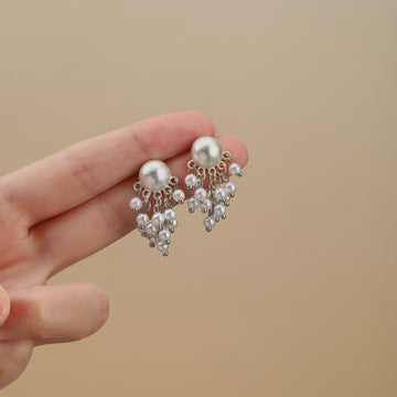 Pearl Look Floral Cluster Small Stud Earrings in Two Finishes