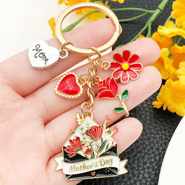 Red Flower Envelope Mother's Day Metal Keychain Charm