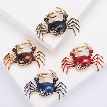Glossy Crab Enamel Brooch in Four Rich Color Options
