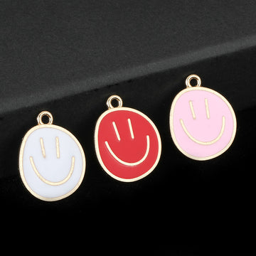 Enamel Smiley Face Charm Pendant Gold Tone Frame Six Colors