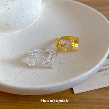 Starfish Seashell Open Rings Gold and Silver Tones