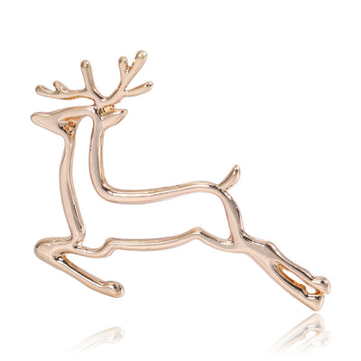 Gold-tone smooth leaping deer brooch front view on white background