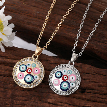 Gold and Silver Tone Crystal Multicolor Evil Eye Pendant Necklaces