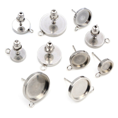 Stainless Steel Round Bezel Stud Earring Settings in Eight Styles — grouped product view