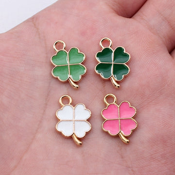 Gold Tone Four Leaf Clover Enamel Charms in Four Colors