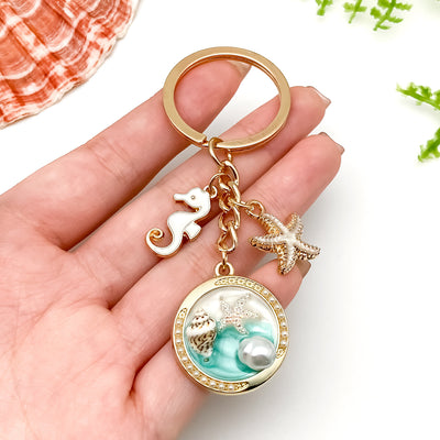 Image 1 showing a person holding a key chain with an animal.