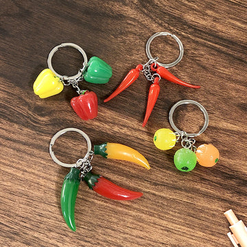 Realistic Orange Bell Pepper and Chili Split Ring Keychains