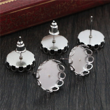 Stainless Steel Crown Edge Round Bezel Stud Earring Settings