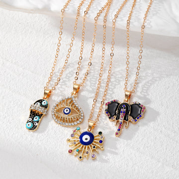 Gold Tone Colorful Evil Eye and Animal Pendant Necklaces
