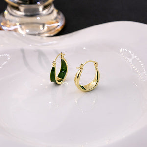 Green Enamel Gold-Tone U-Shaped Hoop Earrings, 1.8 x 3 cm Pair