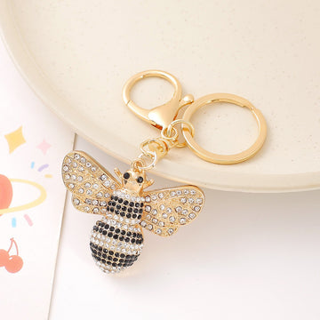 Gold Rhinestone Bee Keychain with Clasp and Key Ring