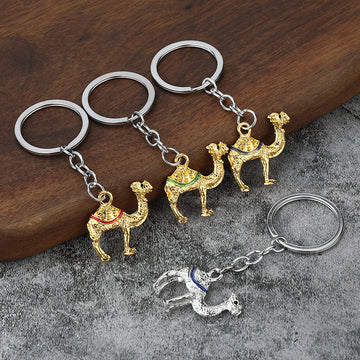 Metal Camel Keychain With Colored Stripes And Clear Stud Details