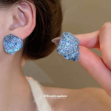 Blue Textured Rounded Irregular Stud Earrings