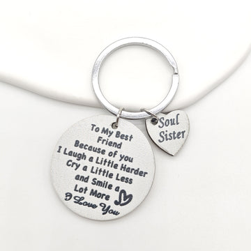 Soul Sister Best Friend Round Disc Heart Charm Keychain