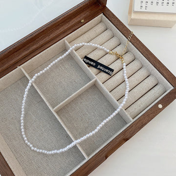 White Round Pearl Bead Necklaces Multiple Sizes Irregular Style