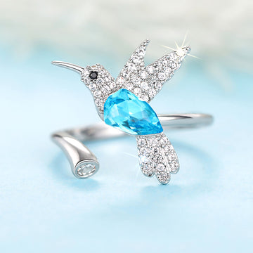 Silver Hummingbird Open Adjustable Ring Colorful Alloy