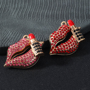 Rhinestone Lips Lipstick Charm Pendant Alloy Two Colors
