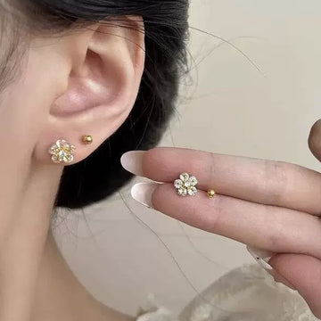 Gold Crystal Flower Ball Stud Earring Four Piece Set