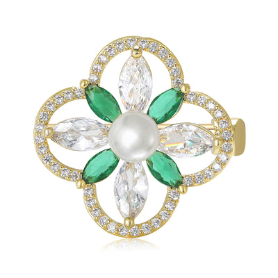 Green Clover Pearl Brooch shown on a clean white display