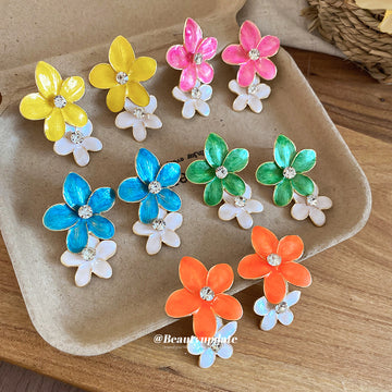 Bright Floral Crystal Stud Earrings in Five Colors
