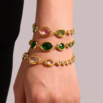 Gold Czech Glass Oval Bezel Link Bracelets Multi Color