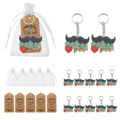 Papai mustache wood keychains with bags and kraft thank-you tags