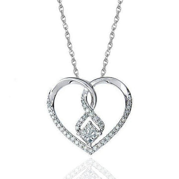 Open Heart and Diamond Shape Crystal Pendant Necklace