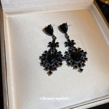Black Crystal Floral Cluster Drop Earrings Fashion Jewelry