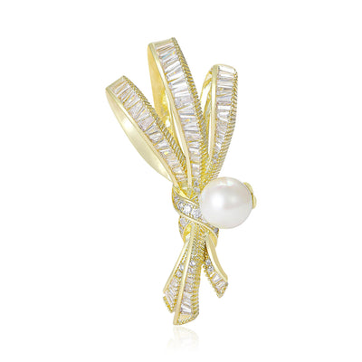 Pearl Ribbon Bow Brooch on white background