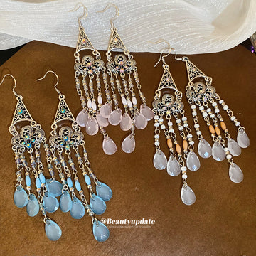 Filigree Chandelier Hook Earrings With Pink Or White Drops