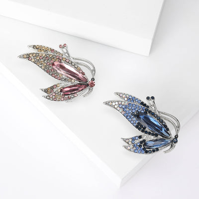 Angular Crystal Butterfly Brooch in Two Colors displayed from the front