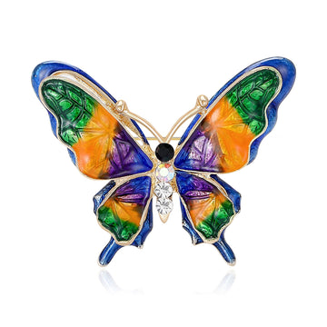 Stained Glass Style Butterfly Brooch In Red And Multicolor