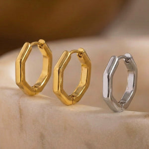 Stainless Steel Geometric Hexagon Huggie Hoop Earrings