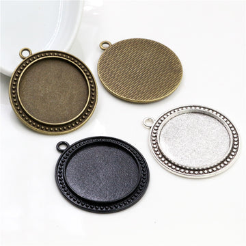 Beaded Border Round Pendant Bezel Blank for Cabochon Craft