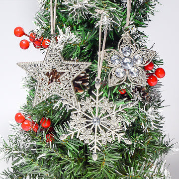 Silver Rhinestone Snowflake Star Flower Christmas Ornaments