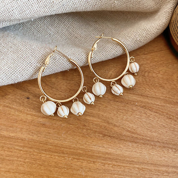 Gold Hoop Earrings with Four Pictured Bead and Sequin Designs