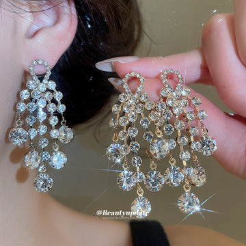 Crystal Chandelier Tassel Stud Earrings Fashion Jewelry