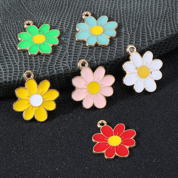 Enamel Daisy Flower Charm Pendants Gold Tone Six Colors