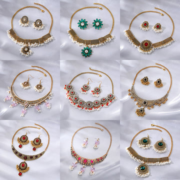 Gold Tone Ornate Necklace and Earring Sets in Ten Designs