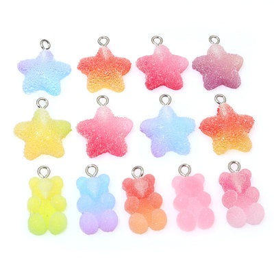 pastel tree bear and star charms assortment showing the available designs and finishes